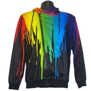 Fascinating Fazenda Paint Drip Asymmetrical Zipper Hoodie (Size:M, Color:Multi)